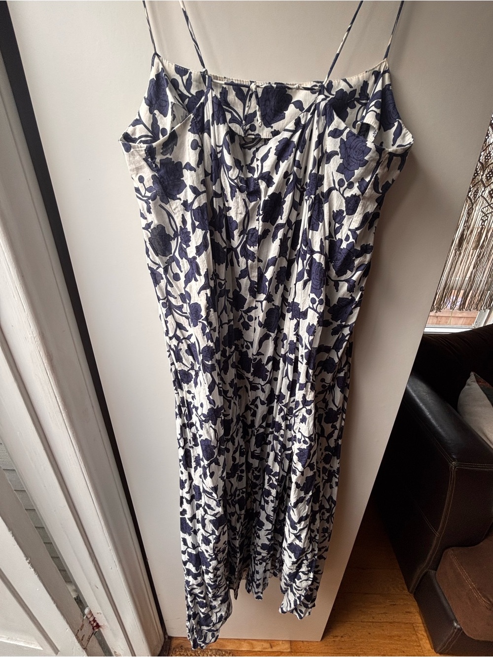 Zara Navy and White Floral Maxi Slip Dress